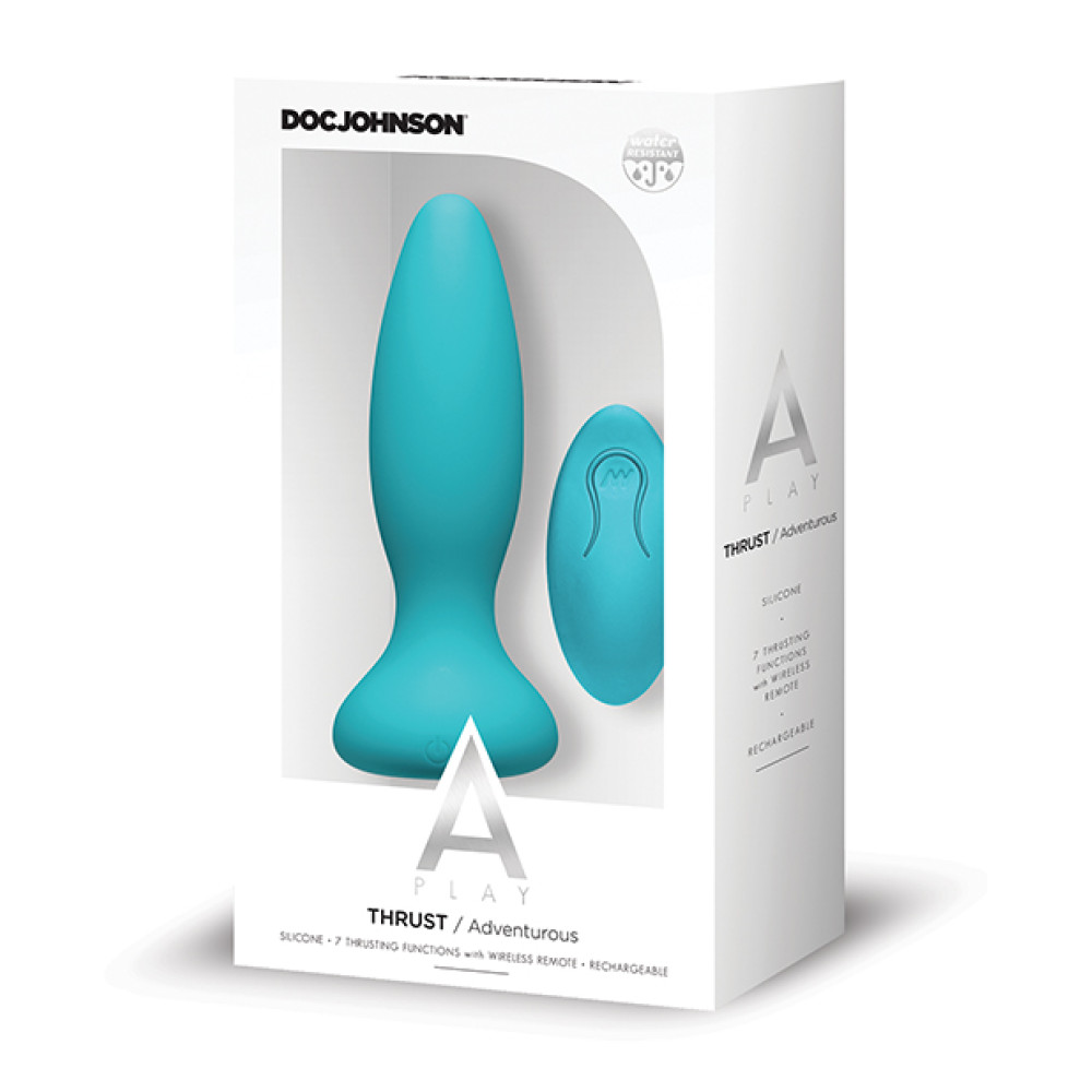 A Play Thrust Adventurous Rechargeable Silicone Anal Plug w/Remote - Teal