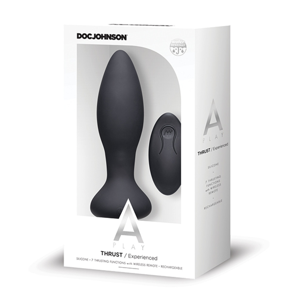 A Play Thrust Experienced Rechargeable Silicone Anal Plug w/Remote - Black