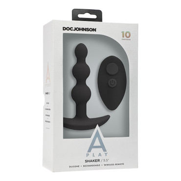 A Play Beaded Rechargeable Silicone Anal Plug w/Remote - Black