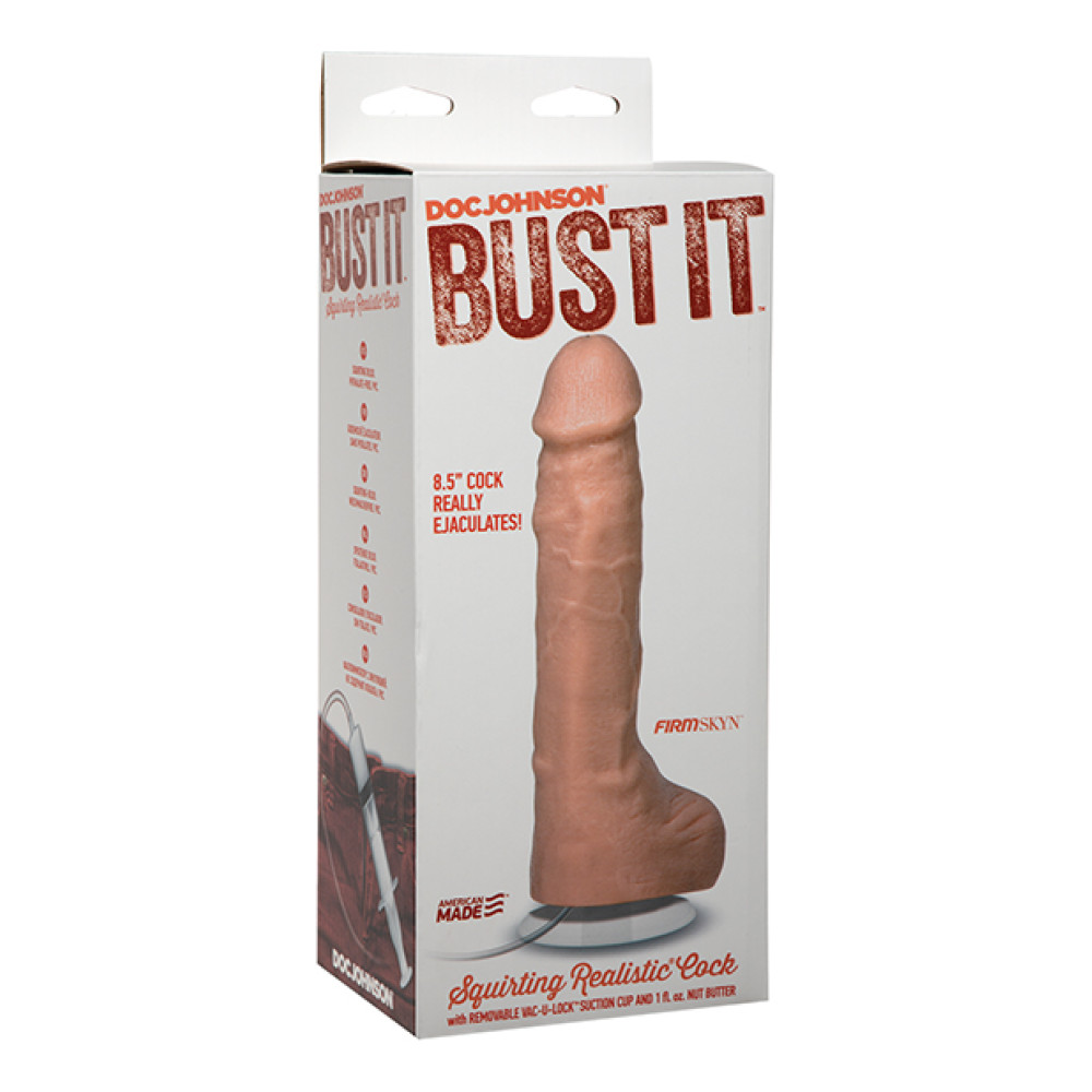 Bust It Squirting Realistic Cock w/1 oz Nut Butter - Flesh