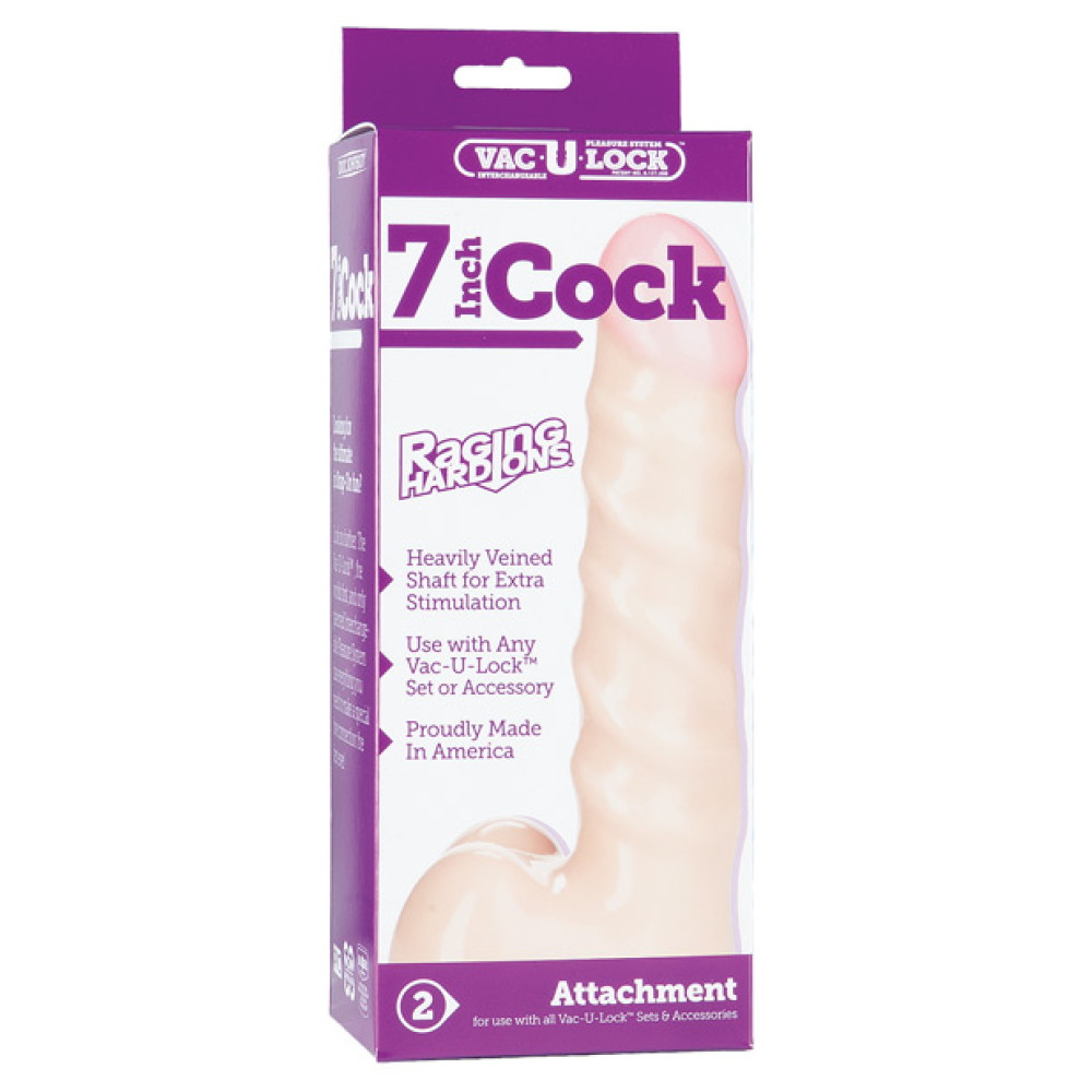 Vac-U-Lock 7" Raging Hard on Realistic Cock - White