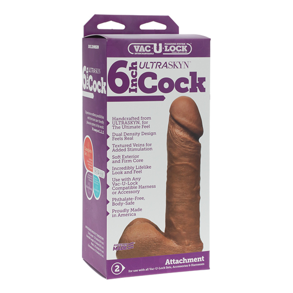 Vac-U-Lock 6" Ultraskyn Cock Attch. - Brown