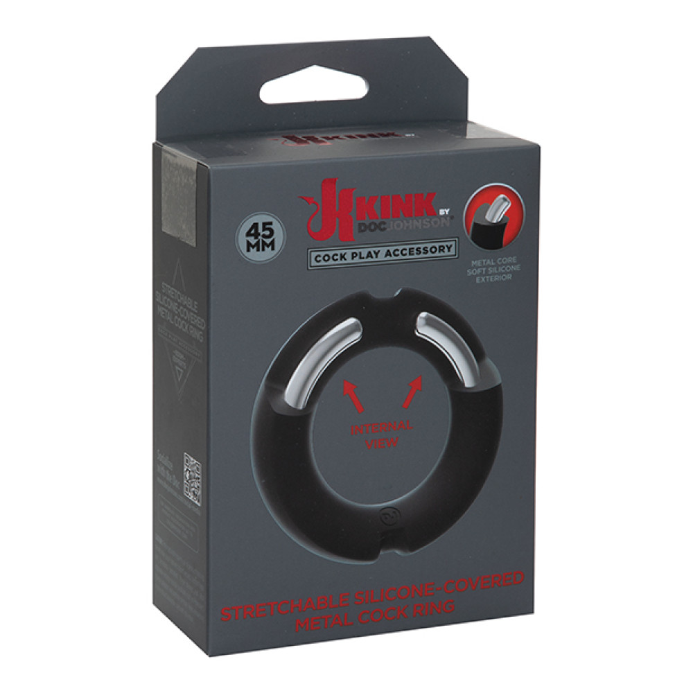 Kink Hybrid Silicone Covered Metal Cock Ring - 45 mm Black