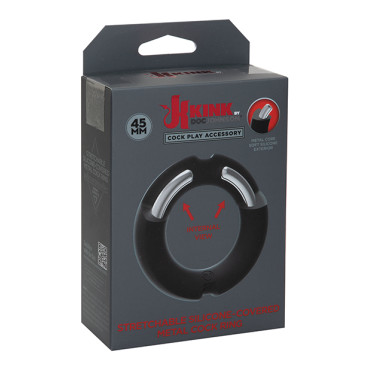 Kink Hybrid Silicone Covered Metal Cock Ring - 45 mm Black