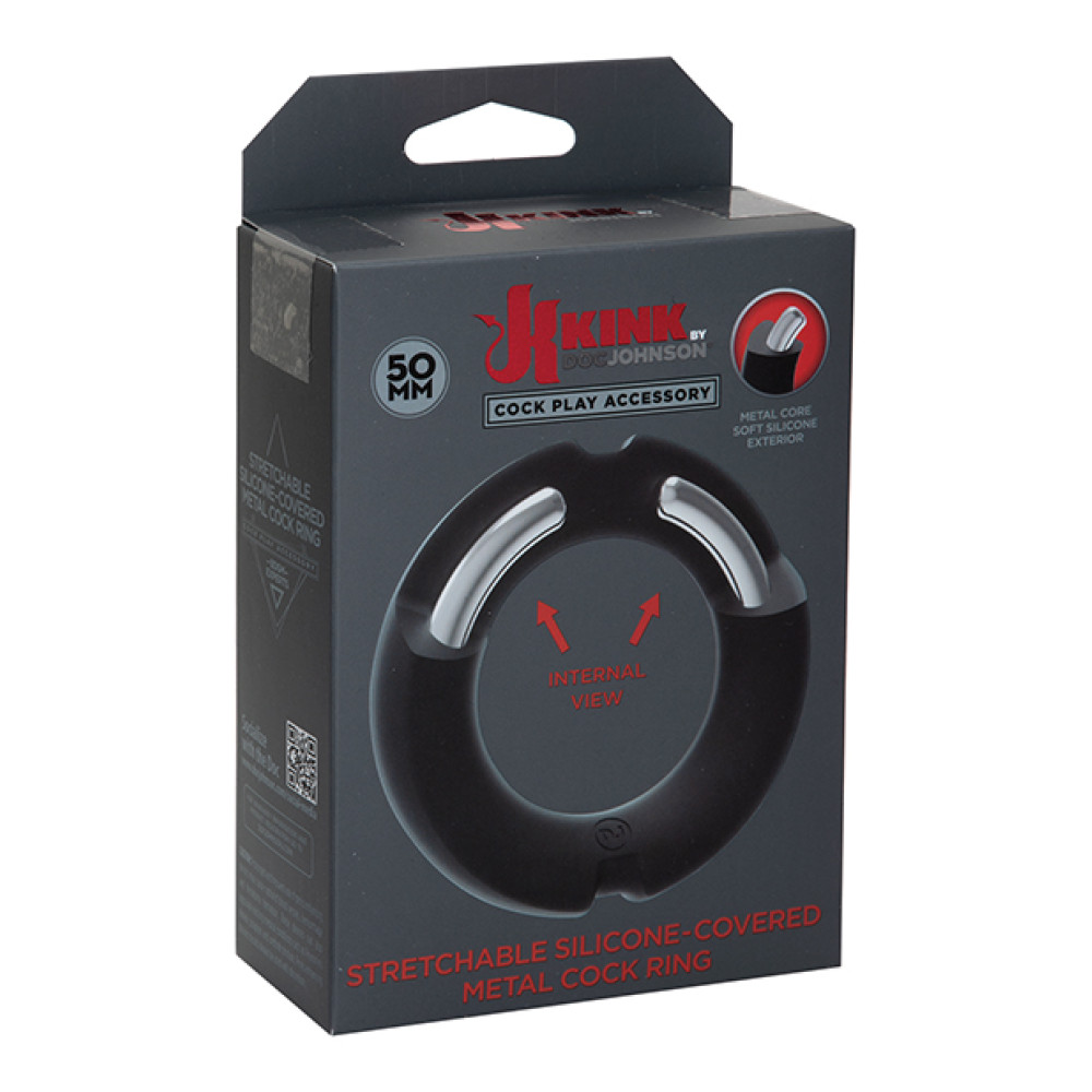 Kink Hybrid Silicone Covered Metal Cock Ring - 50 mm Black