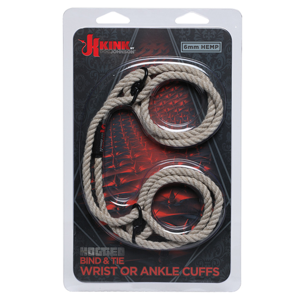 Kink Hogtie Bind & Tie Wrist or Ankle  Cuffs - Natural 6 mm Hemp