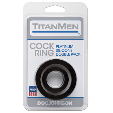 Titanmen Platinum Silicone Cock Ring - Black Pack of 2
