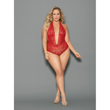Euphoria Halter Tie Open  Crotch & Butt Teddy Red QN