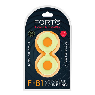 Forto F-81 47mm Double Ring Liquid Silicone Cock Ring - Glow in the Dark