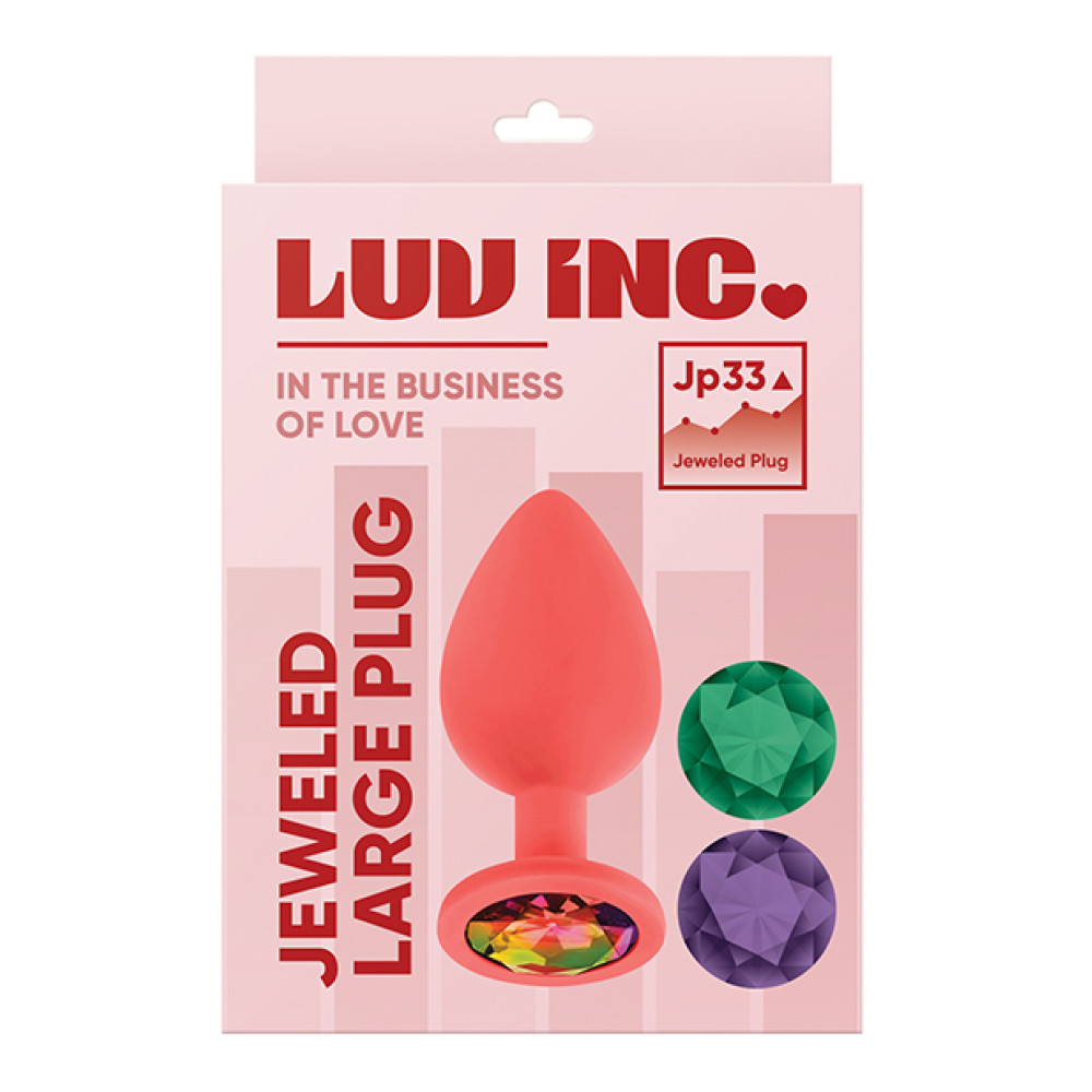 Luv Inc. Jeweled Silicone Butt Plug w/Three Stones - Large Coral