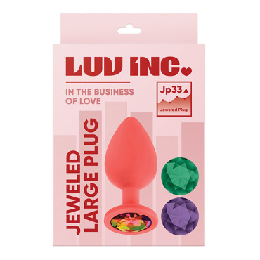 Luv Inc. Jeweled Silicone Butt Plug w/Three Stones - Large Coral