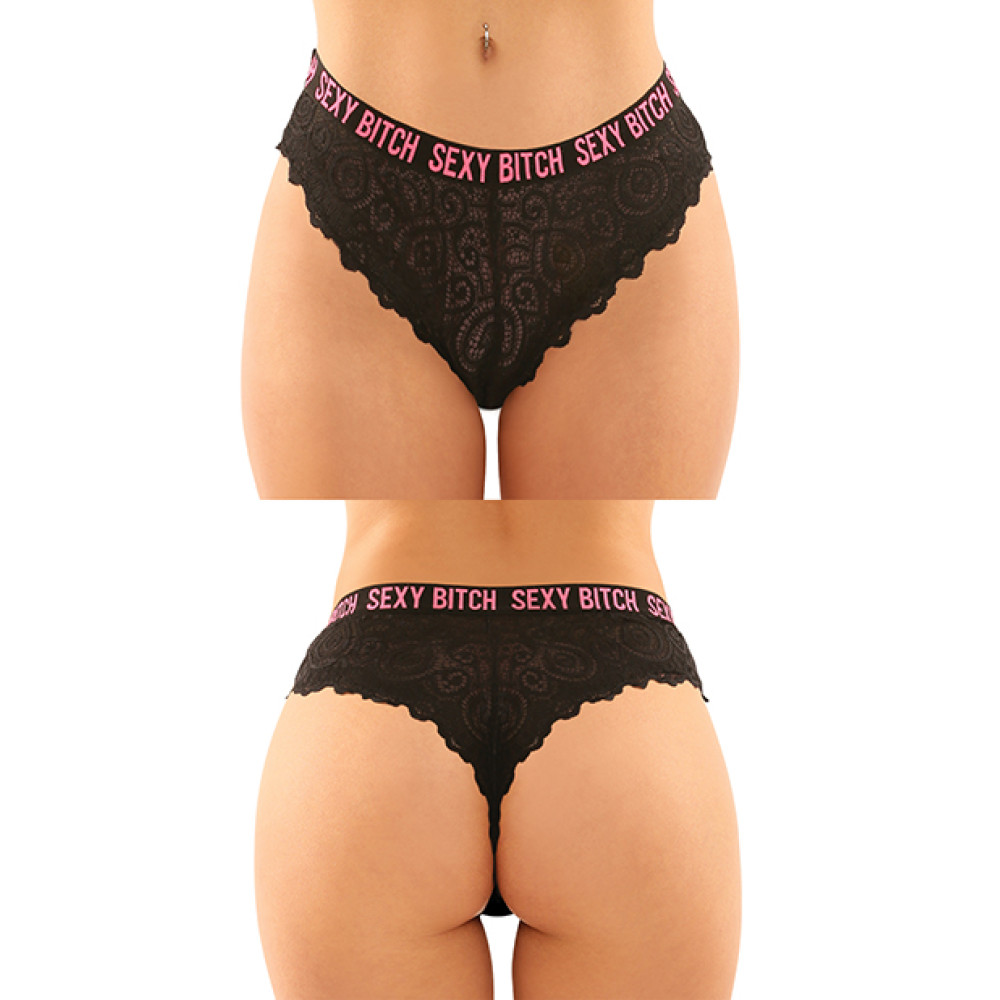 Vibes Buddy Sexy Bitch Lace Panty & Micro Thong Black/PNK S/M
