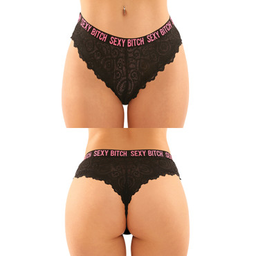 Vibes Buddy Sexy Bitch Lace Panty & Micro Thong Black/PNK S/M