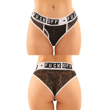 Vibes Buddy Fuck Off Lace Boy Brief & Lace Thong Black L/XL