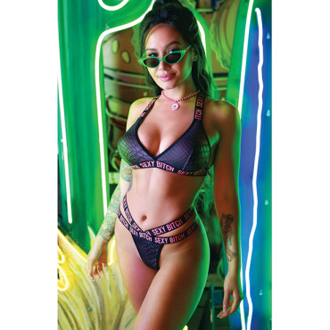 Vibes Sexy Bitch Bralette & Strappy Panty Black S/M