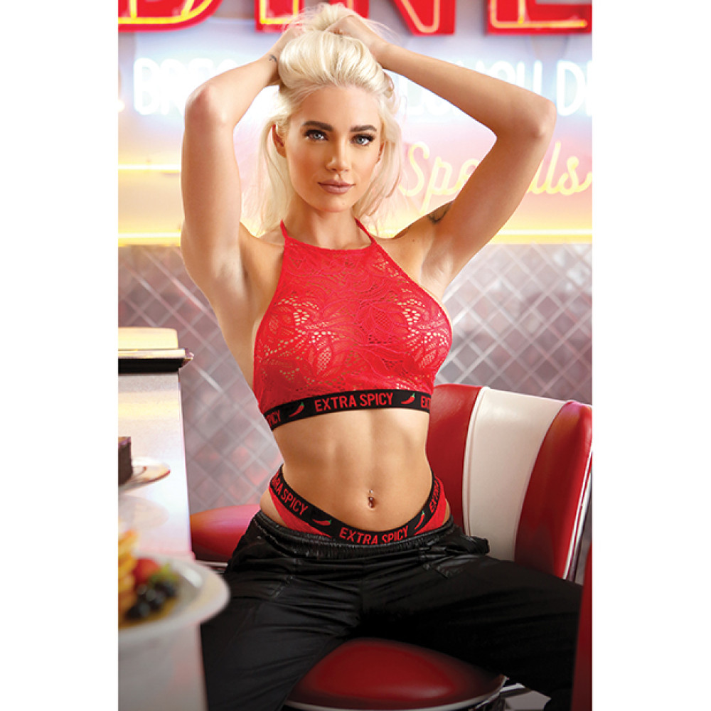 Vibes Extra Spicy Halter Bralette & Cheeky Panty Chili Red L/XL