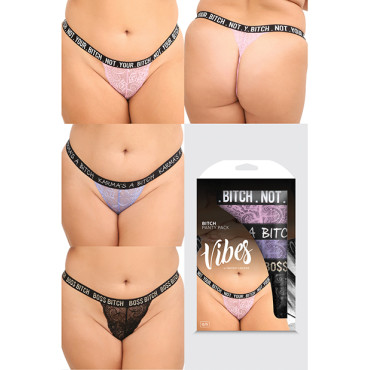 Vibes Bitch 3 Pack Lace Panty Assorted Colors QN
