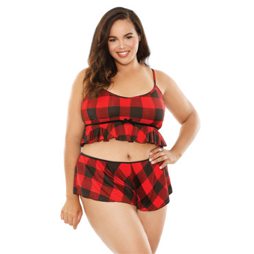 Curve Noelle Crop Cami  & Shortie Set Red/Black 3X/4X