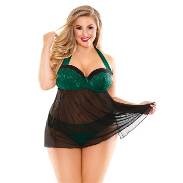 Curve Sonia Halter Tie Babydoll & Panty Green 3X/4X