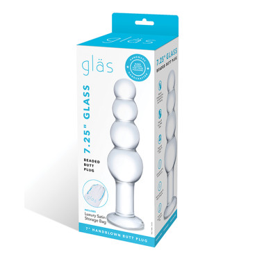 Glas 7.25" Glass Beaded Butt Plug - Clear