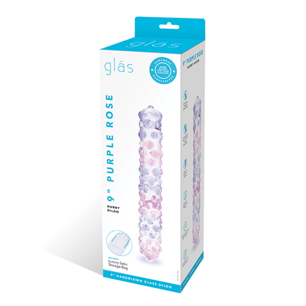 Glas 9" Purple Rose Nubby Glass Dildo - Purple/Pink