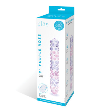 Glas 9" Purple Rose Nubby Glass Dildo - Purple/Pink