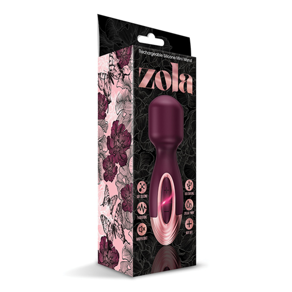 Zola Rechargeable Silicone Mini Wand - Burgundy/Rose Gold