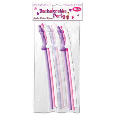 Bachelorette Party Pecker Sipping Straws - Assorted Colors Pack of 10