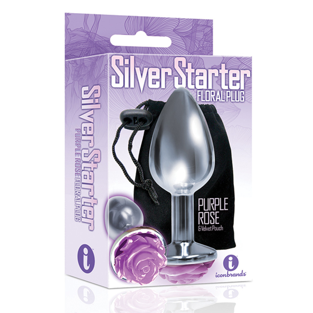 The 9's The Silver Starter Rose Floral Stainless Steel Butt Plug - Purple