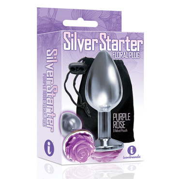 The 9's The Silver Starter Rose Floral Stainless Steel Butt Plug - Purple