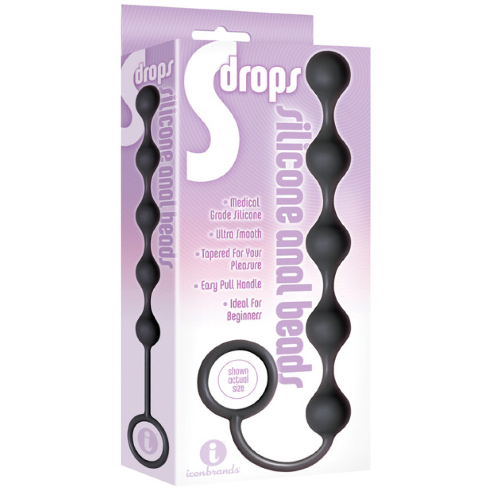The 9's S Drops Silicone Anal Beads - Black