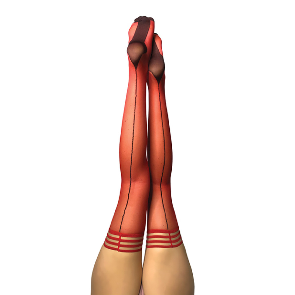 Kix'ies Monica Sheer Cuban Heel w/Back Seam Thigh Highs Red B