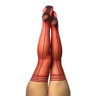 Kix'ies Monica Sheer Cuban Heel w/Back Seam Thigh Highs Red C