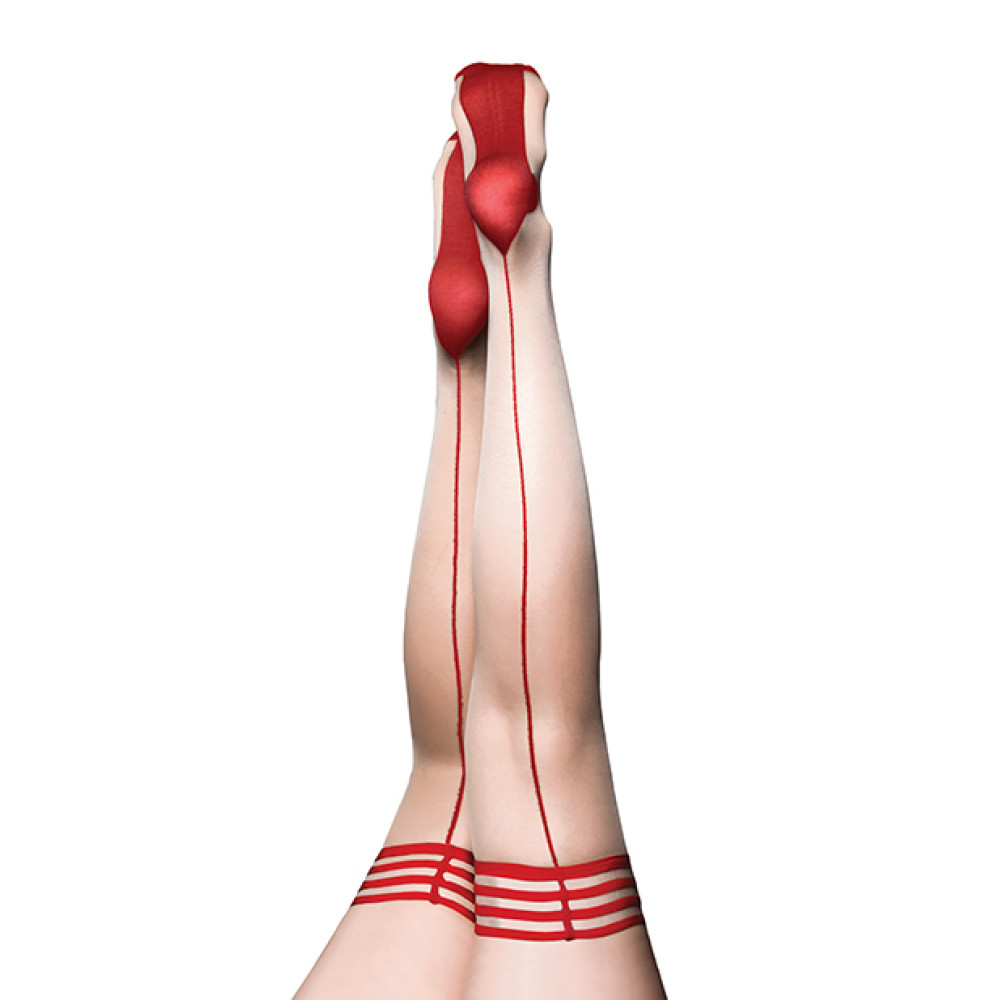 Kix'ies Whitney Sheer Cuban Heel Thigh Highs Nude/Red A