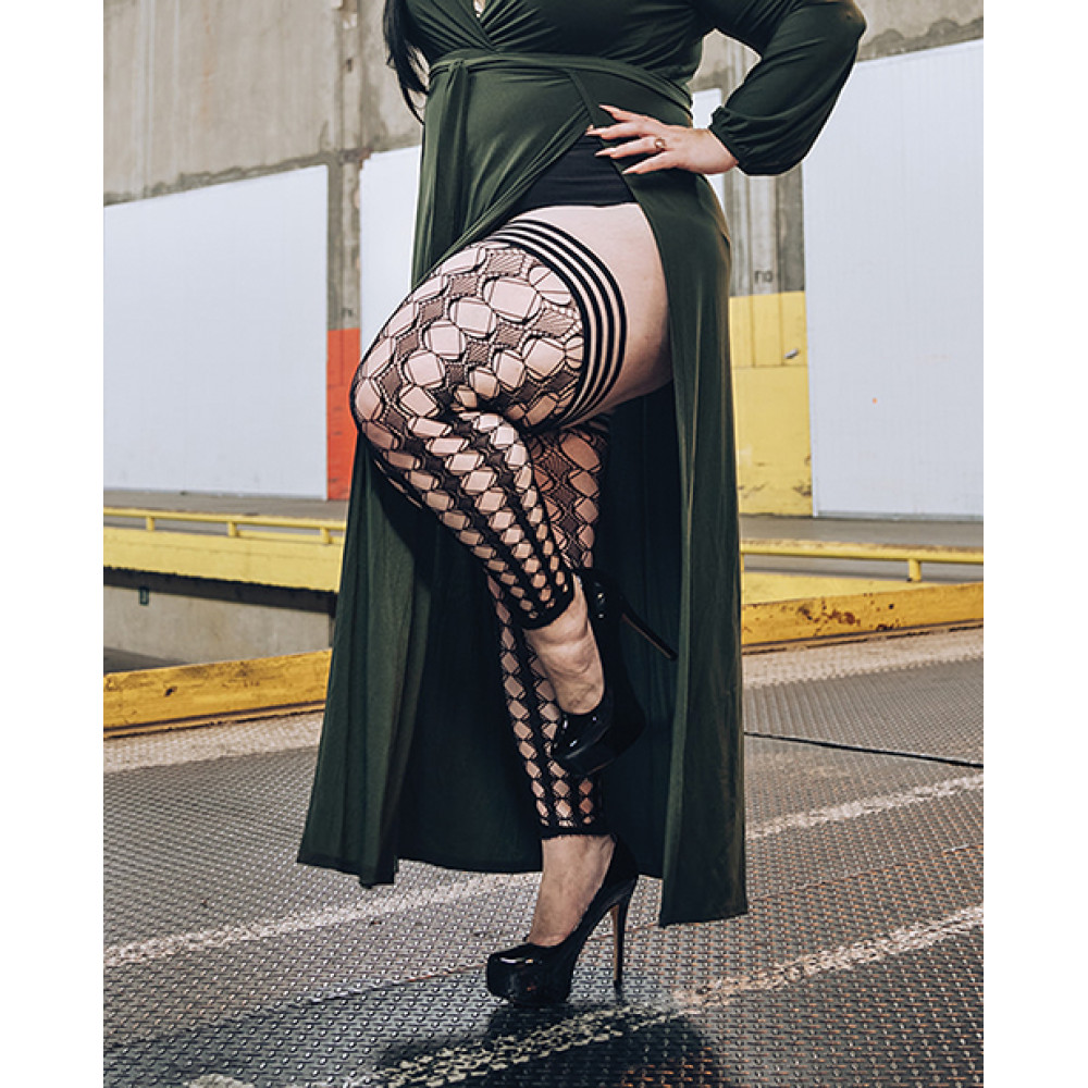 Kixies Jo Circle Fishnet Footless Thigh High Black C