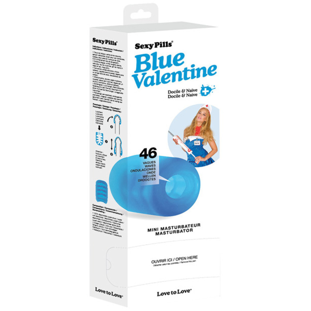 Love to Love Sexy Pills Mini Masturbator - Blue Valentine Box of 6 Love to Love Sexy Pills Mini Masturbator - Blue Valentine Box of 6