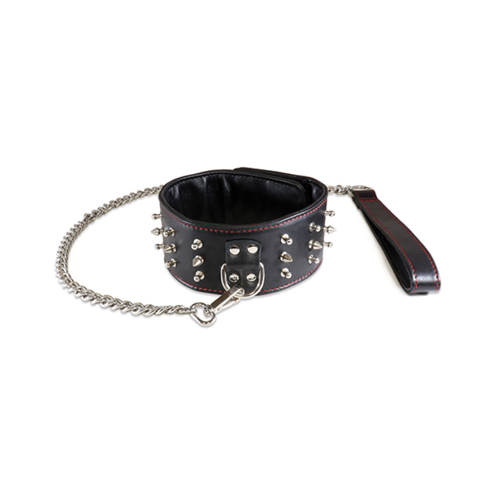 Sultra Lambskin 2 1/2" Studded Collar w/24" Chain - Black