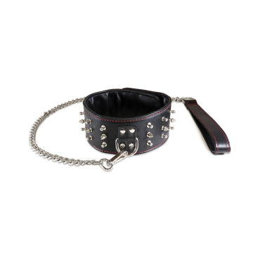 Sultra Lambskin 2 1/2" Studded Collar w/24" Chain - Black