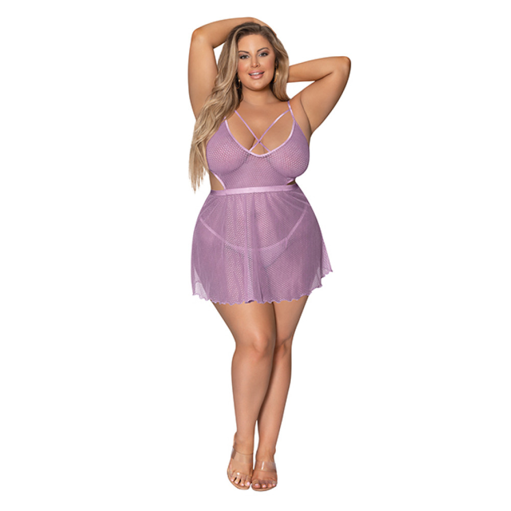 Girl Next Door Babydoll & Crotchless Panty Lilac 2X