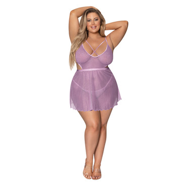 Girl Next Door Babydoll & Crotchless Panty Lilac 2X