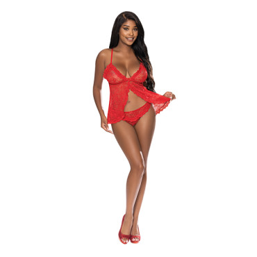 Ooh La Lace Babydoll & Split Crotch Panty Red S/M