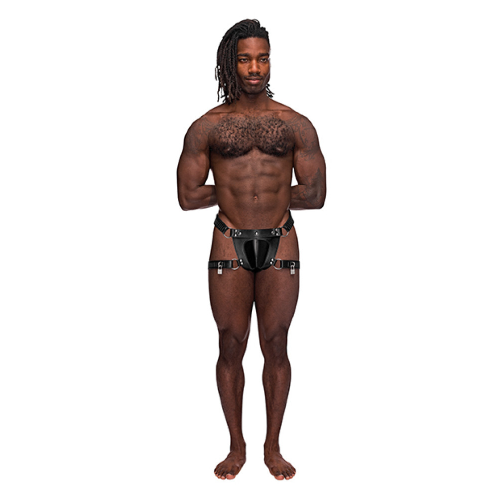 Leather Scorpio Adjustable Waist & Leg Band Thong Black O/S