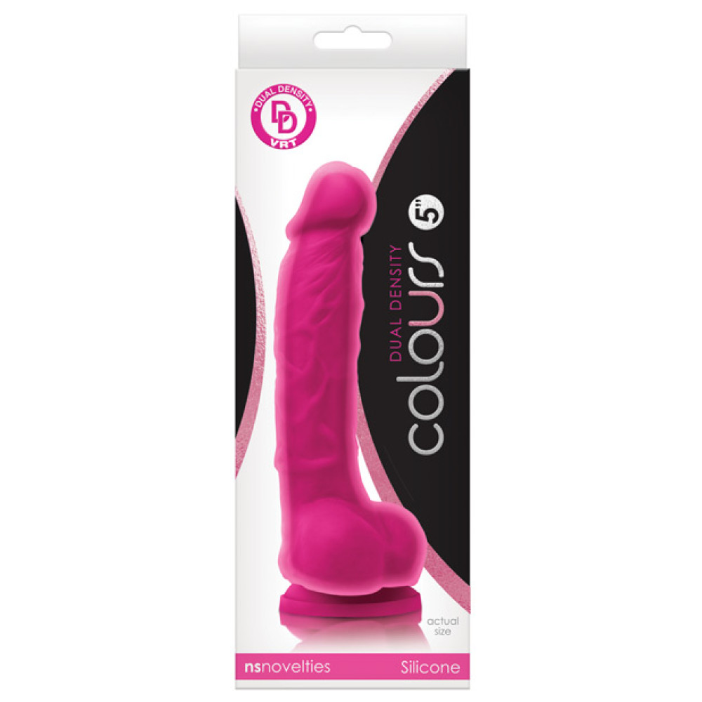 Colours Dual Density 5" Dong w/Balls & Suction Cup - Pink