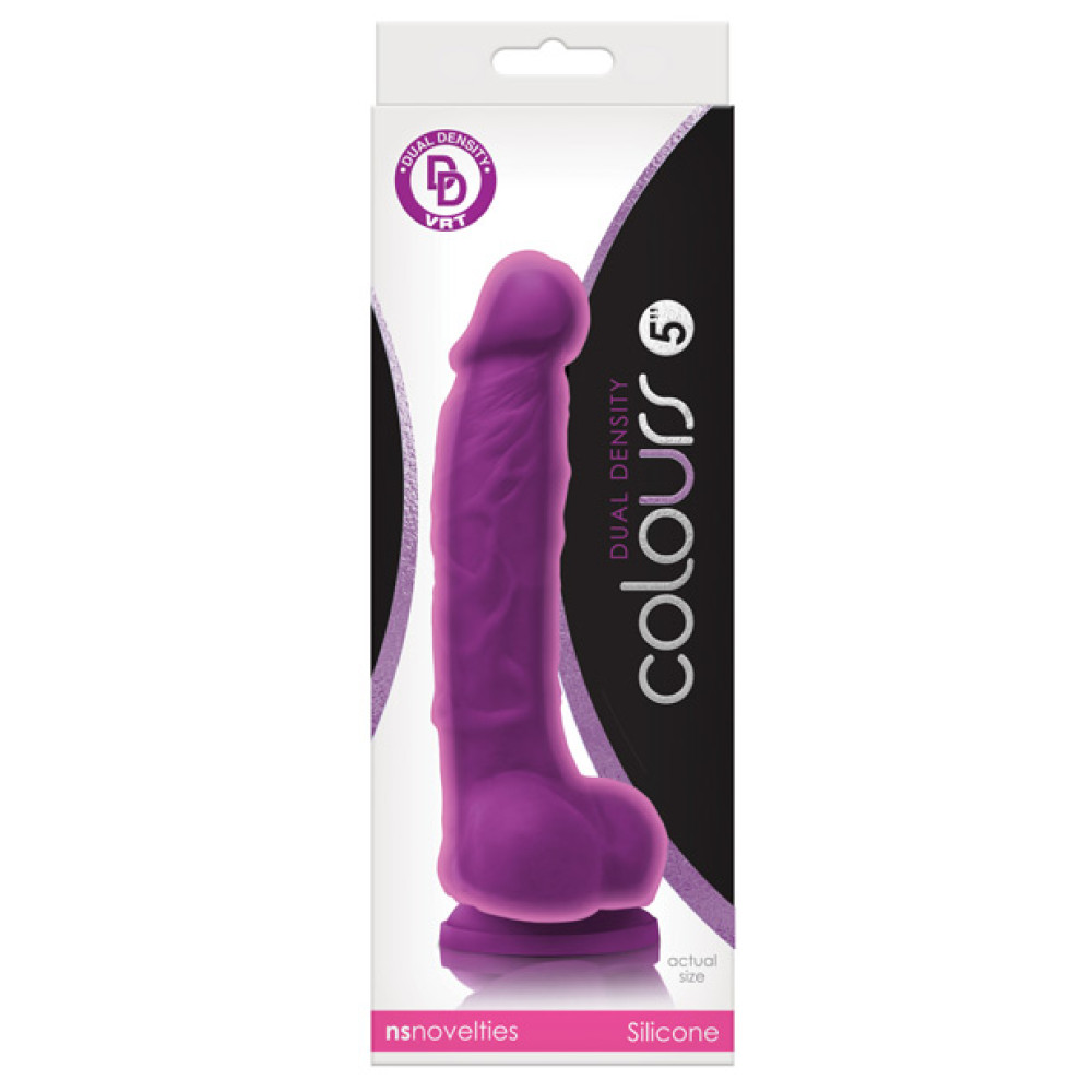 Colours Dual Density 5" Dong w/Balls & Suction Cup - Purple