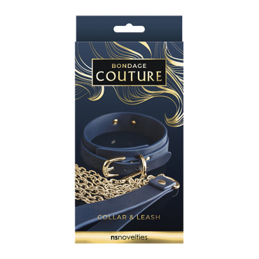 Bondage Couture Vinyl Collar and Leash - Blue