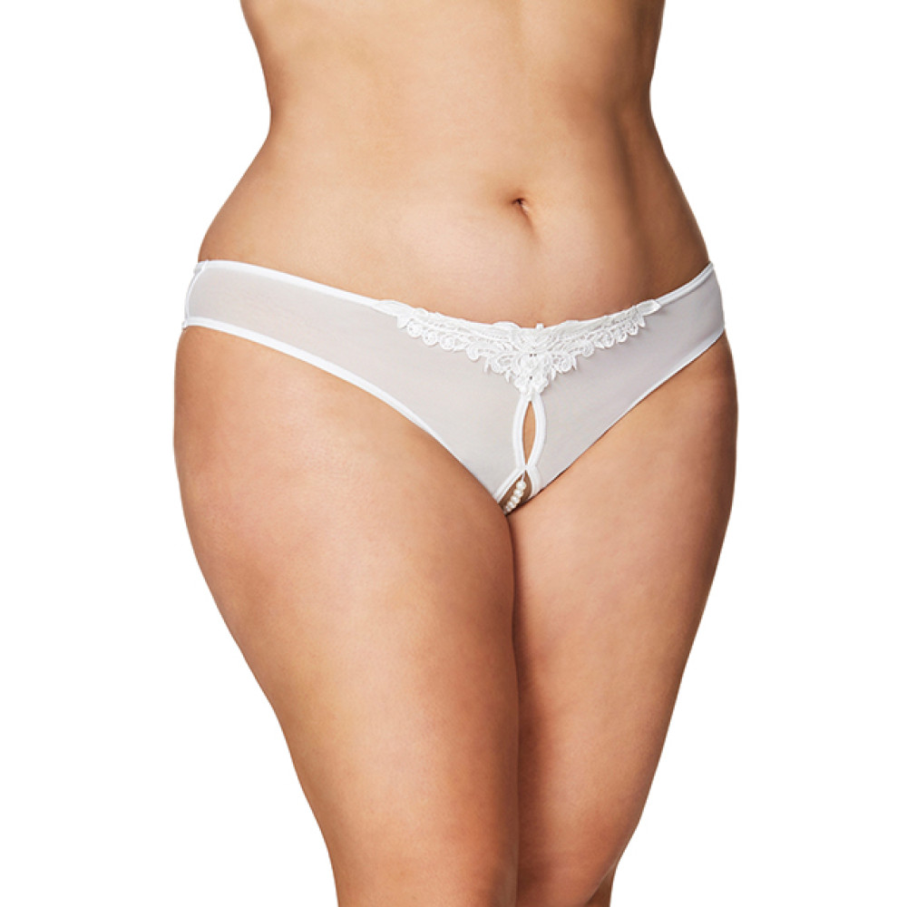 Crotchless Thong w/Pearls White 3X/4X