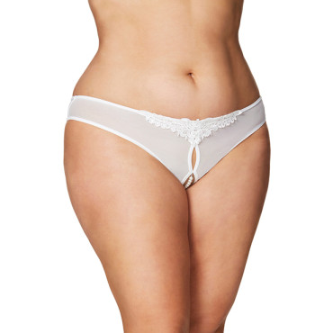 Crotchless Thong w/Pearls White 3X/4X