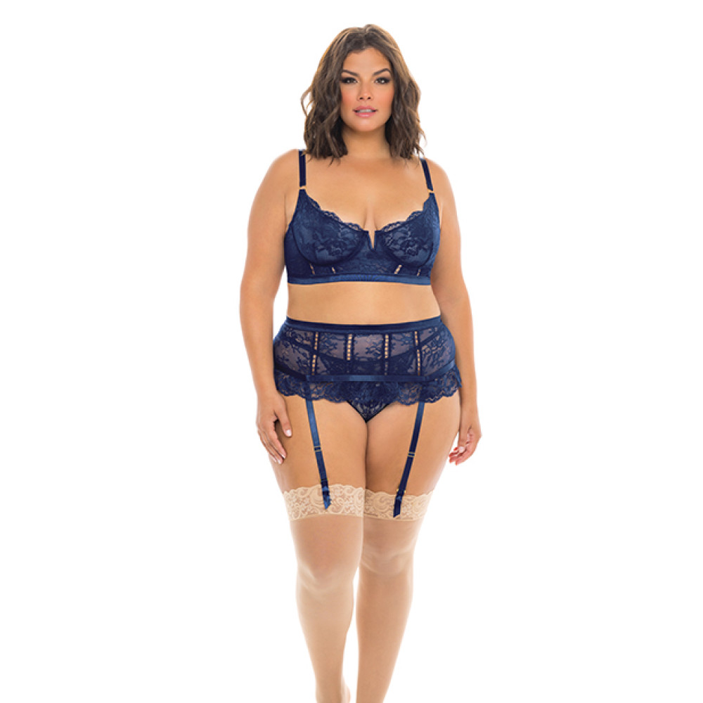 Adrienne Underwire Bra, High Waist Garterbelt & G-String Estate Blue 3X
