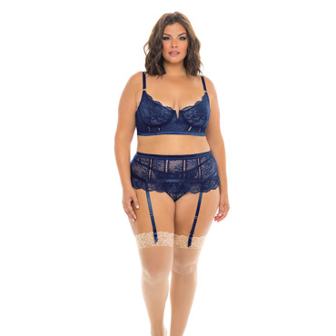 Adrienne Underwire Bra, High Waist Garterbelt & G-String Estate Blue 4X