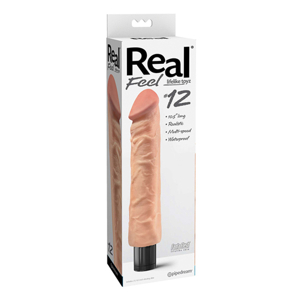 Real Feel No. 12  Long 10" Vibe Waterproof - Mutli-speed Flesh